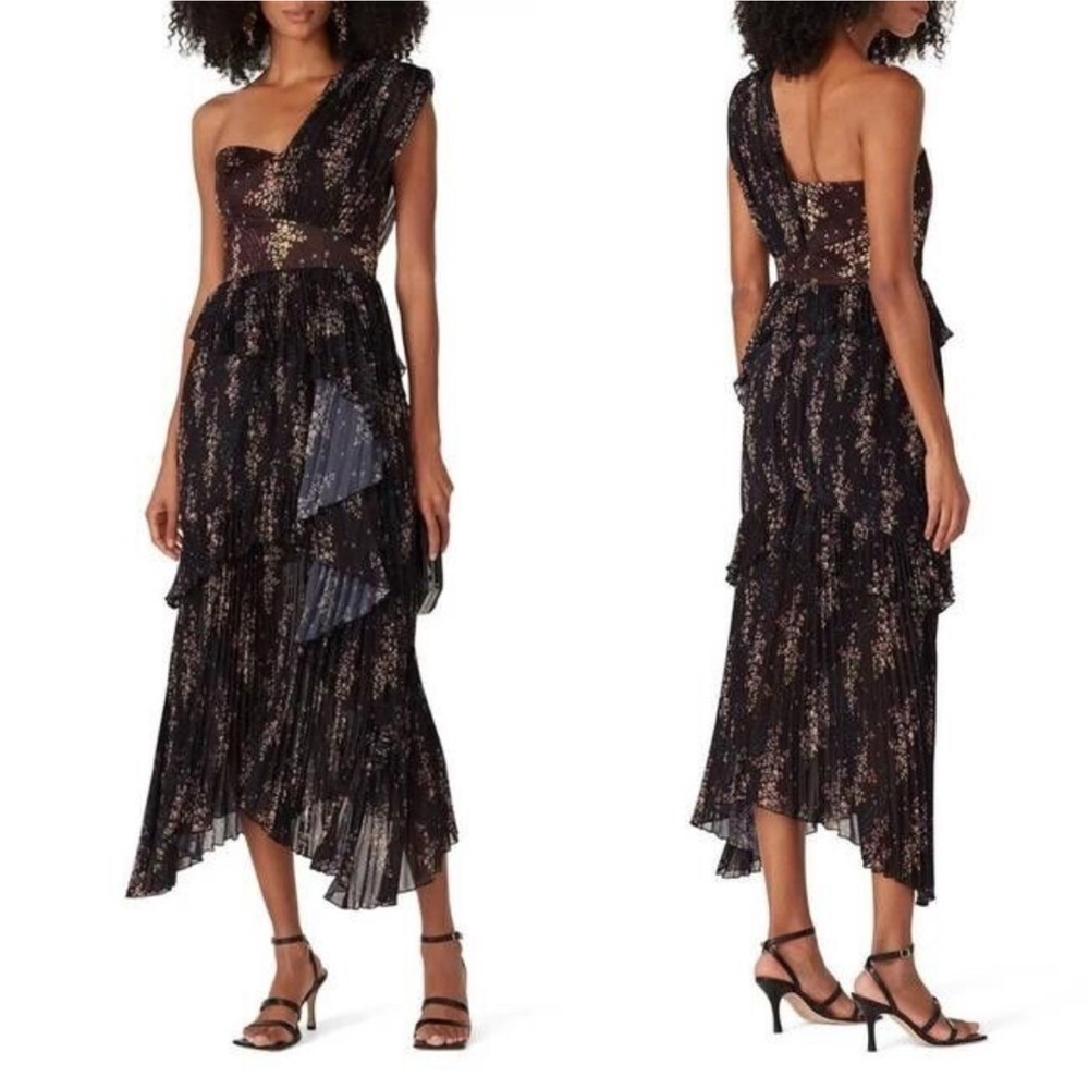 AMUR Elegant Black Floral One-Shoulder Dress Sz 14